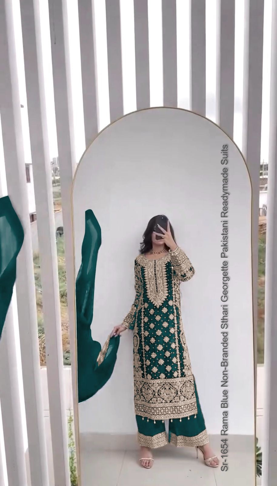 Sr-1654 Rama Blue Non-Branded Sthari Georgette Pakistani Readymade Suits