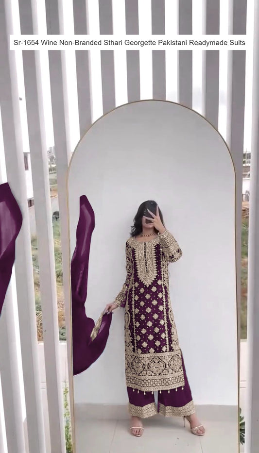 Sr-1654 Wine Non-Branded Sthari Georgette Pakistani Readymade Suits