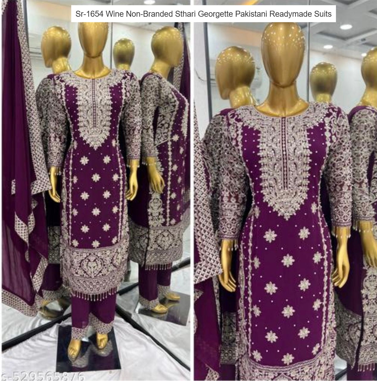 Sr-1654 Wine Non-Branded Sthari Georgette Pakistani Readymade Suits