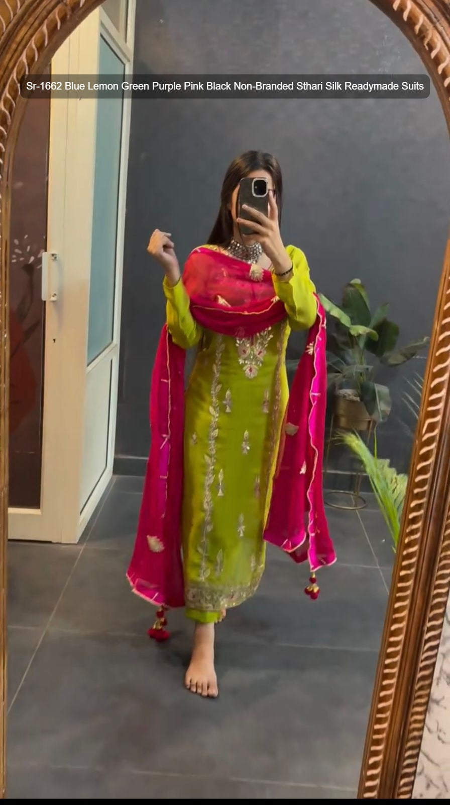 Sr-1662 Blue Lemon Green Purple Pink Black Non-Branded Sthari Silk Readymade Suits