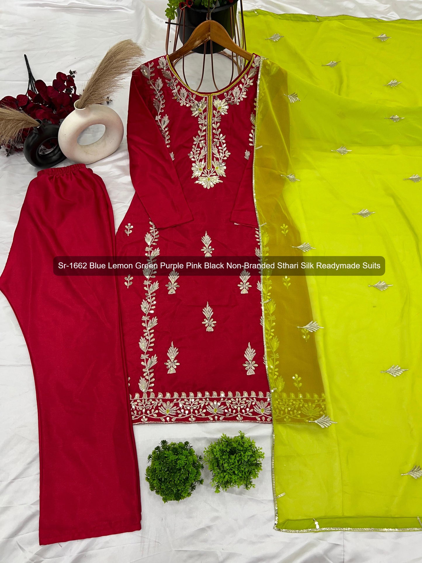 Sr-1662 Blue Lemon Green Purple Pink Black Non-Branded Sthari Silk Readymade Suits