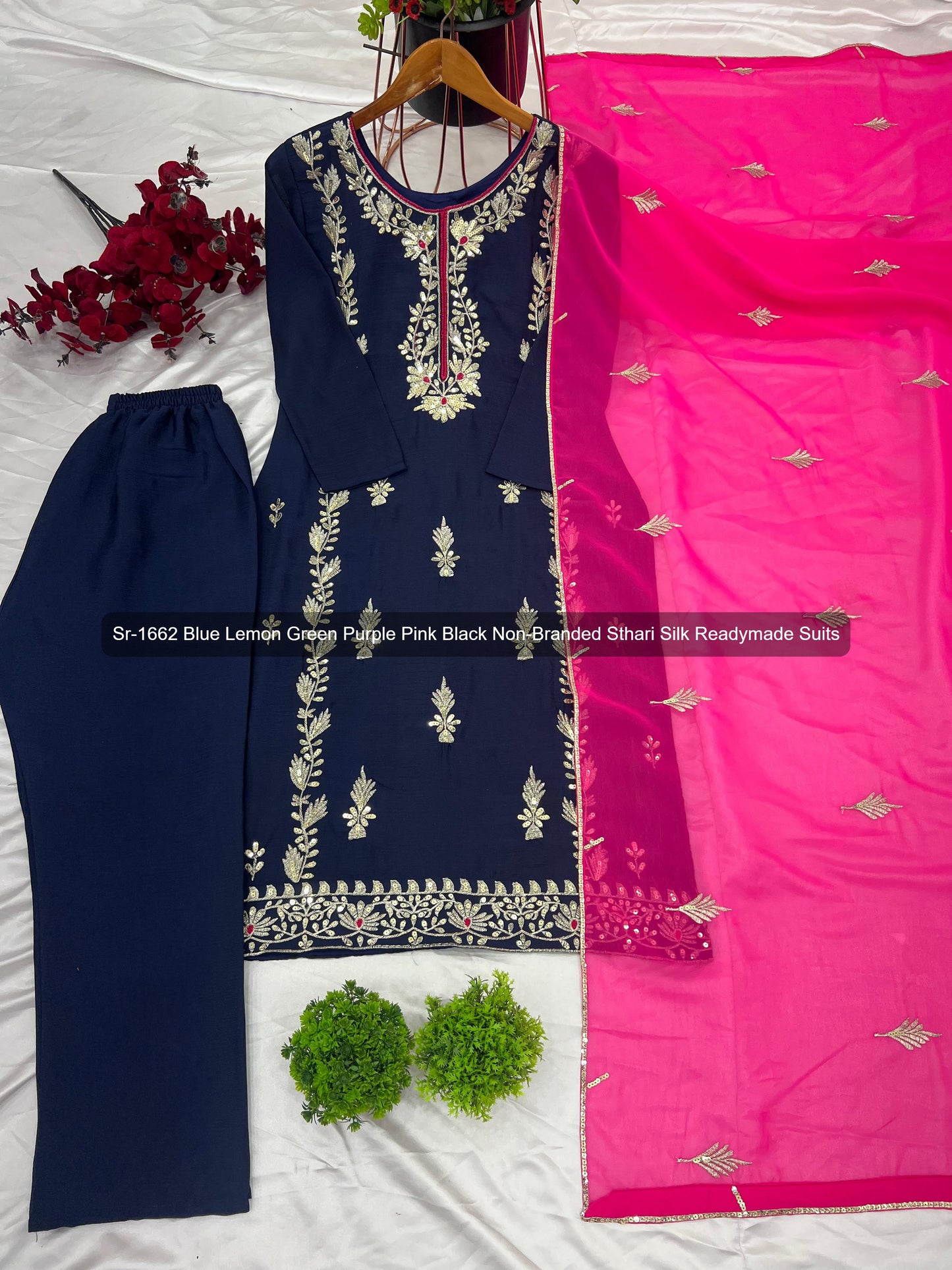 Sr-1662 Blue Lemon Green Purple Pink Black Non-Branded Sthari Silk Readymade Suits