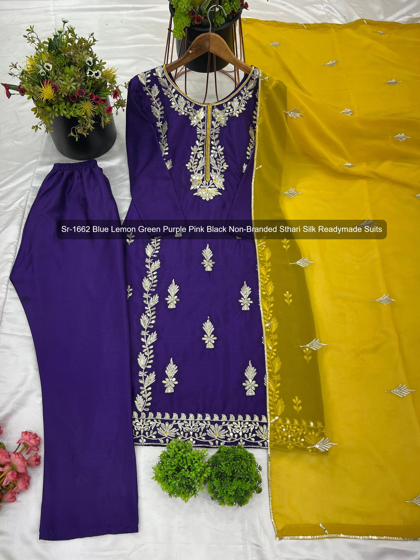Sr-1662 Blue Lemon Green Purple Pink Black Non-Branded Sthari Silk Readymade Suits