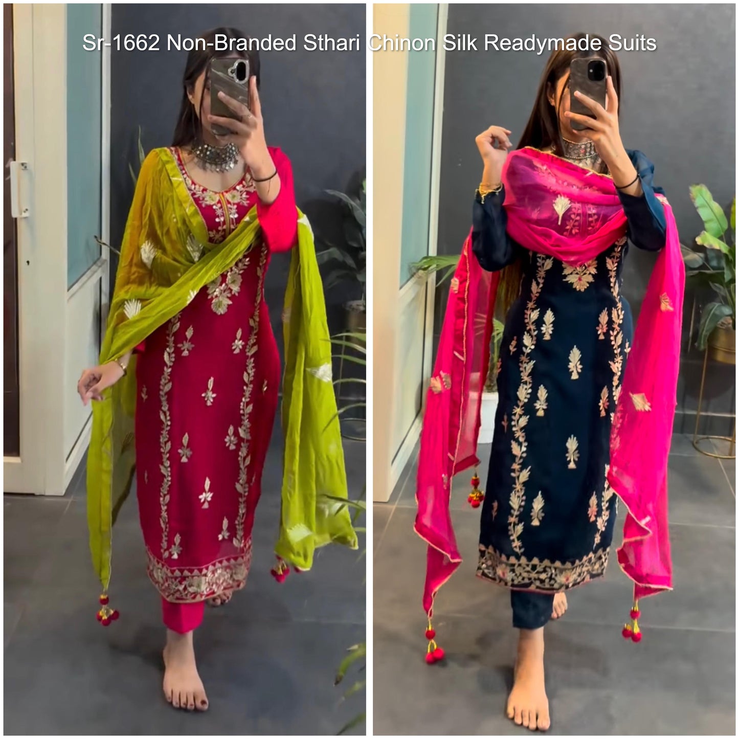 Sr-1662 Non-Branded Sthari Chinon Silk Readymade Suits