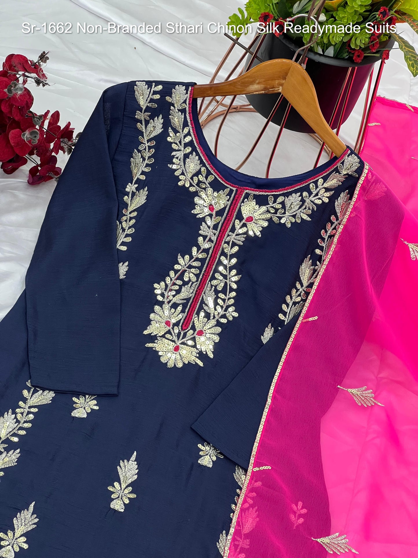 Sr-1662 Non-Branded Sthari Chinon Silk Readymade Suits