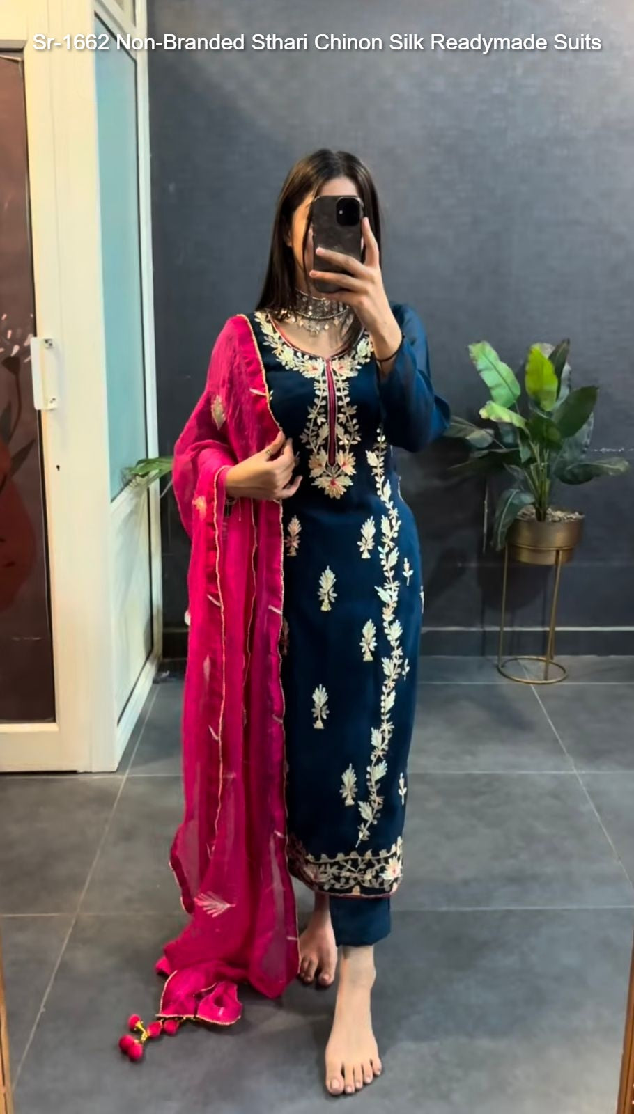 Sr-1662 Non-Branded Sthari Chinon Silk Readymade Suits