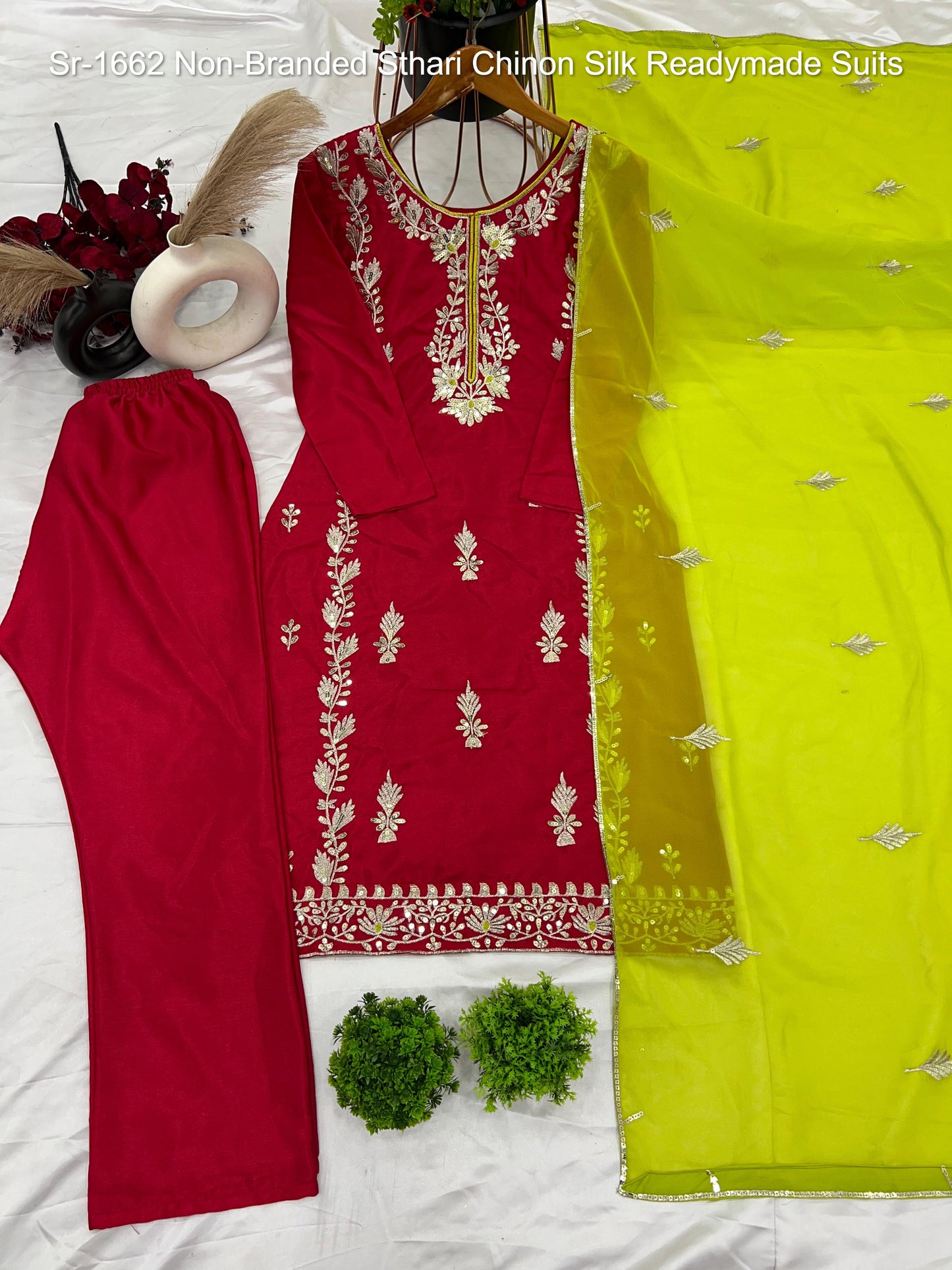 Sr-1662 Non-Branded Sthari Chinon Silk Readymade Suits