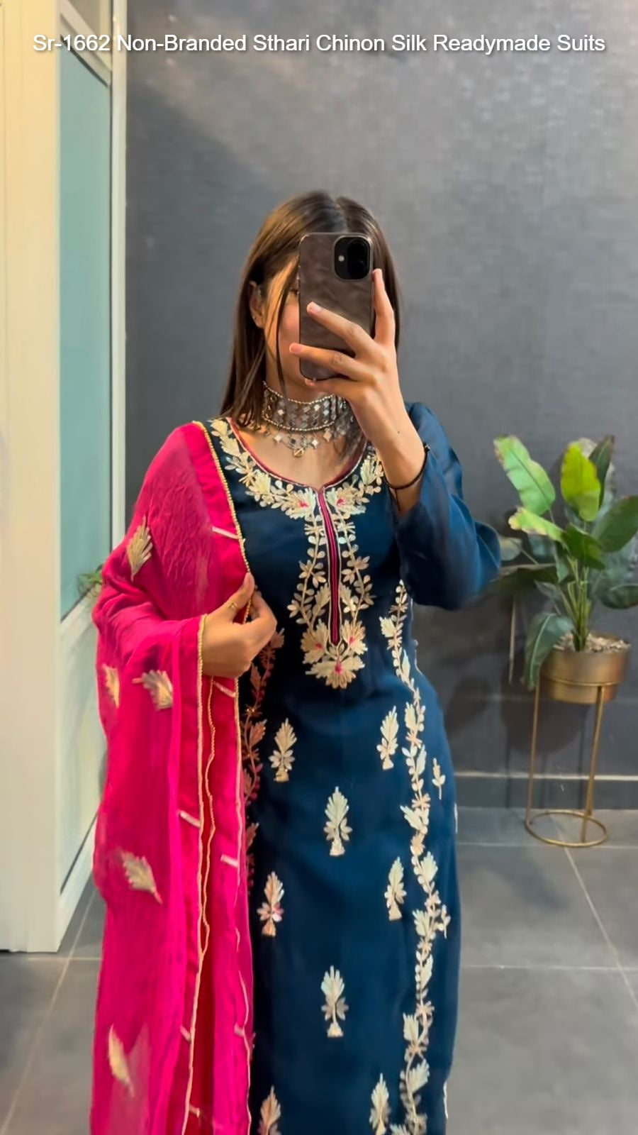 Sr-1662 Non-Branded Sthari Chinon Silk Readymade Suits