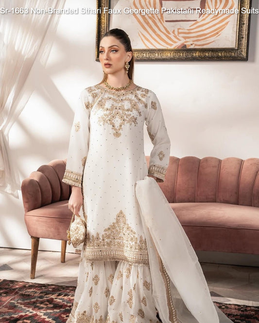 Sr-1663 Non-Branded Sthari Faux Georgette Pakistani Readymade Suits