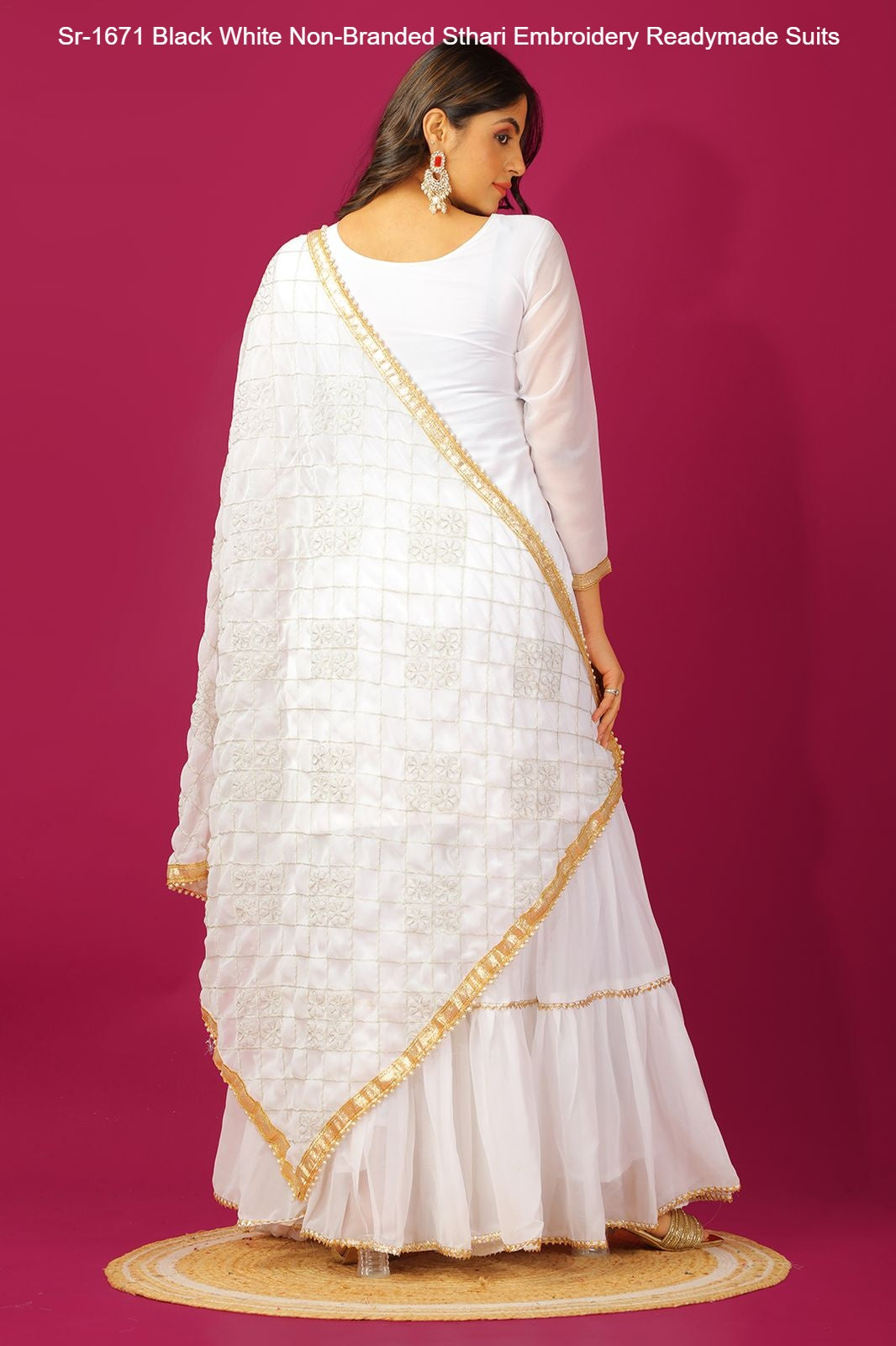 Sr-1671 Black White Non-Branded Sthari Embroidery Readymade Suits