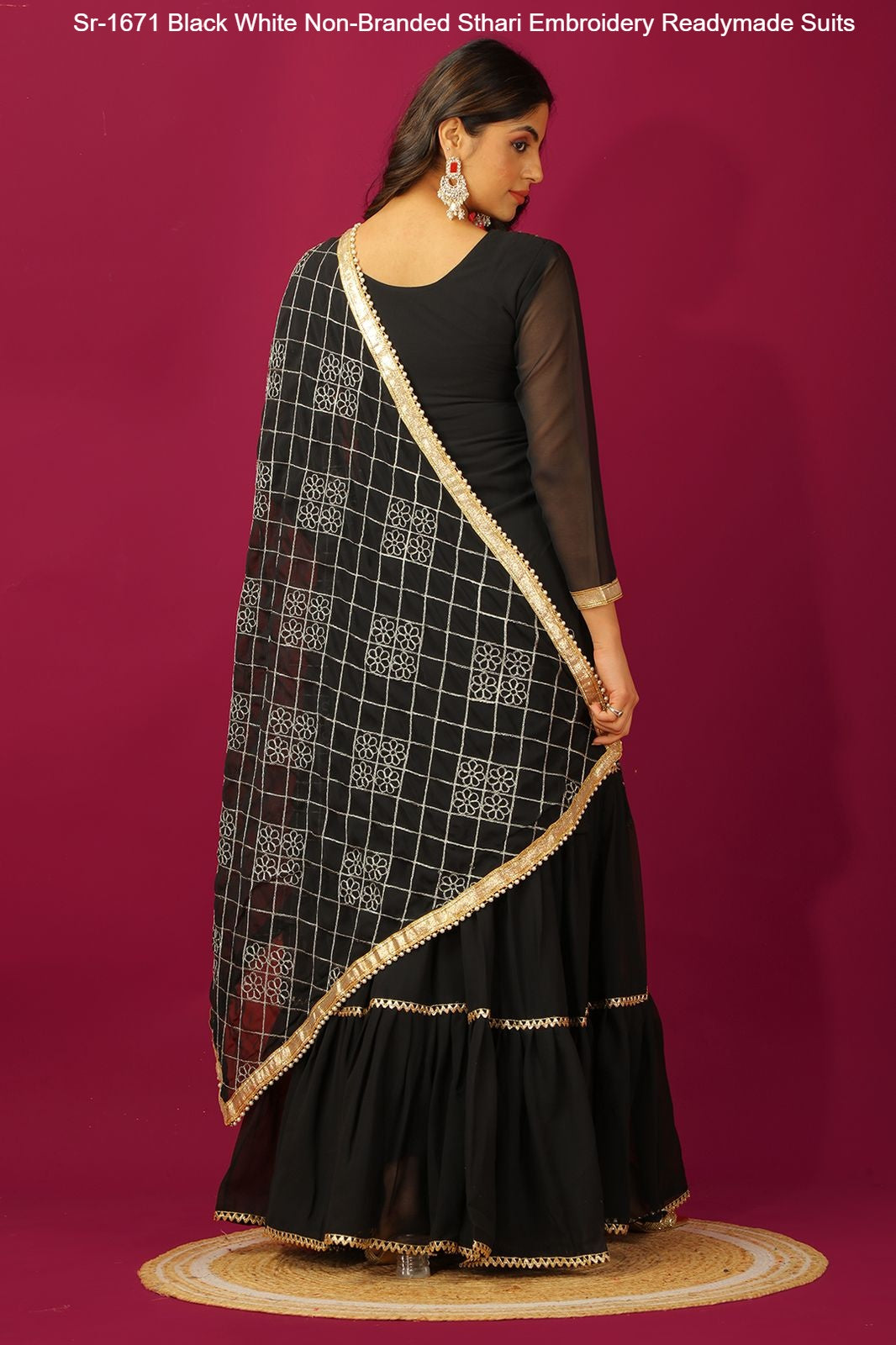 Sr-1671 Black White Non-Branded Sthari Embroidery Readymade Suits