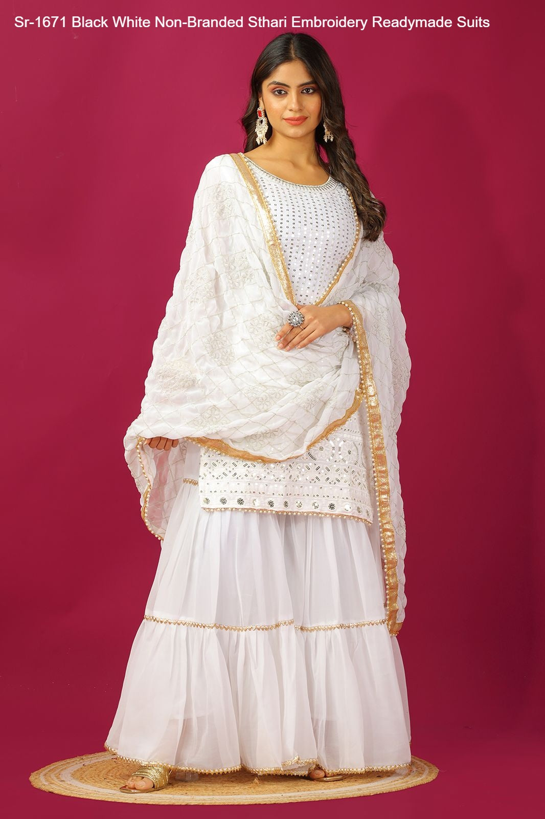 Sr-1671 Black White Non-Branded Sthari Embroidery Readymade Suits
