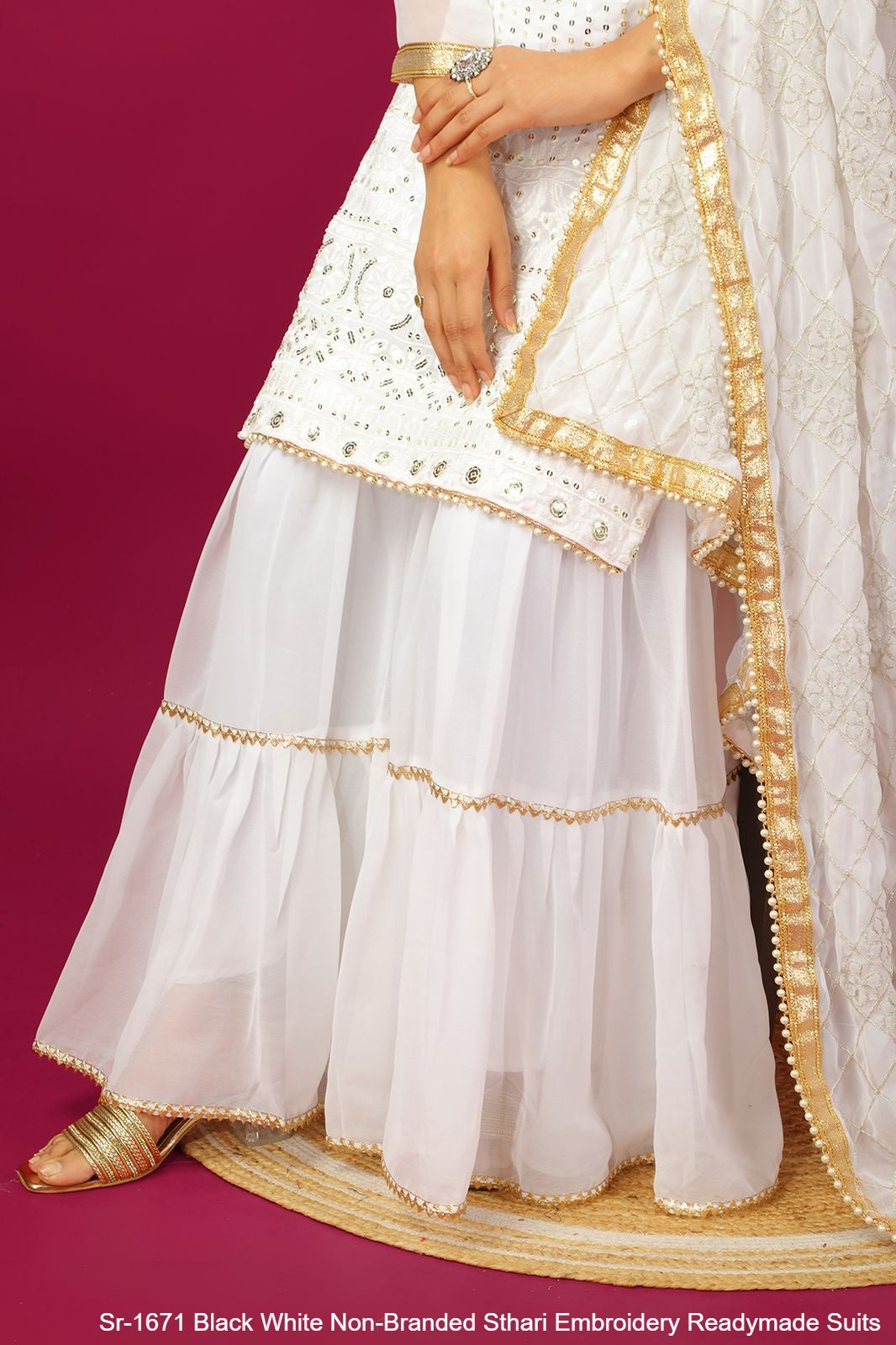 Sr-1671 Black White Non-Branded Sthari Embroidery Readymade Suits