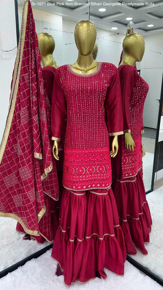 Sr-1671 Blue Pink Non-Branded Sthari Georgette Readymade Suits