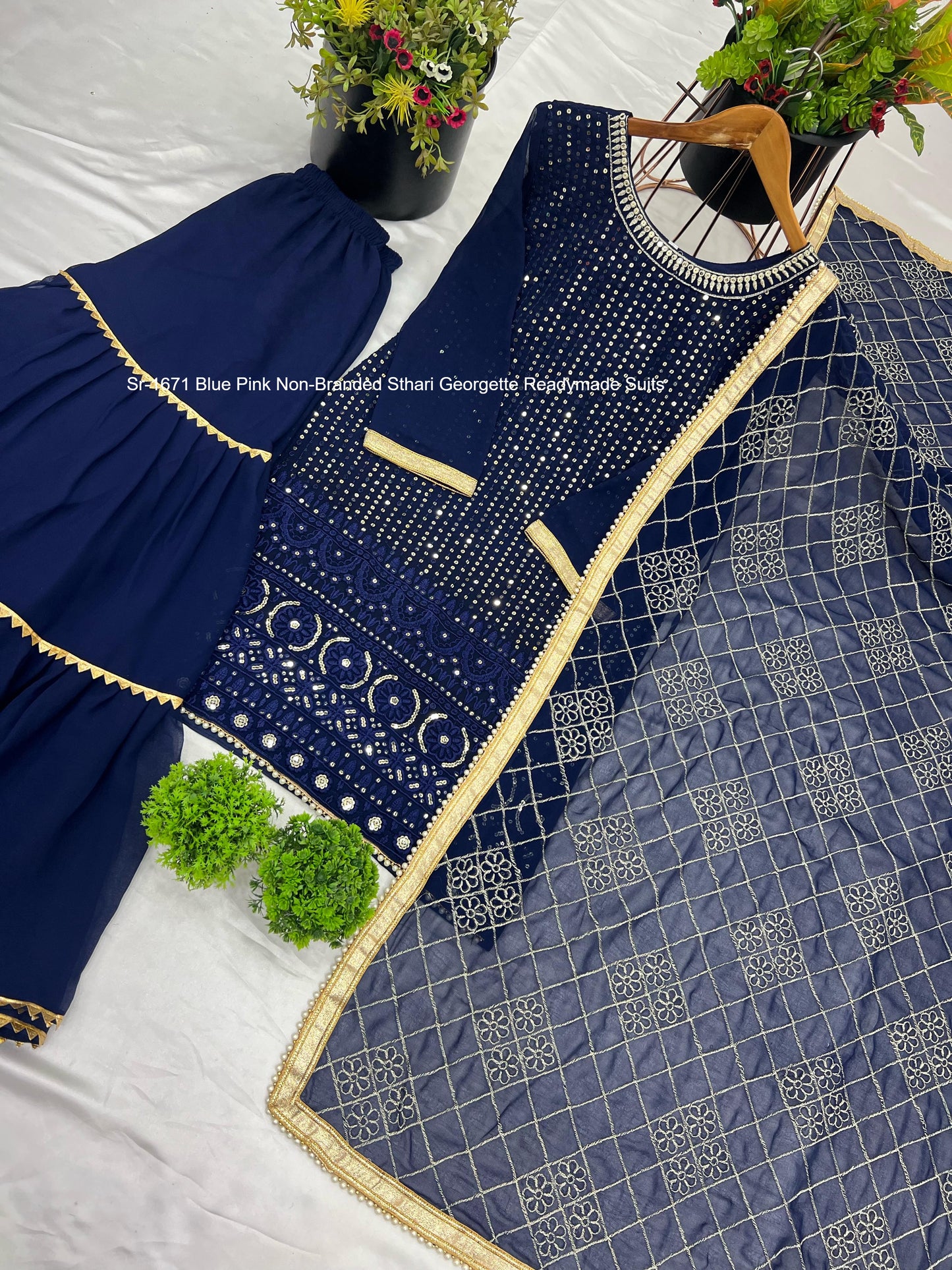 Sr-1671 Blue Pink Non-Branded Sthari Georgette Readymade Suits