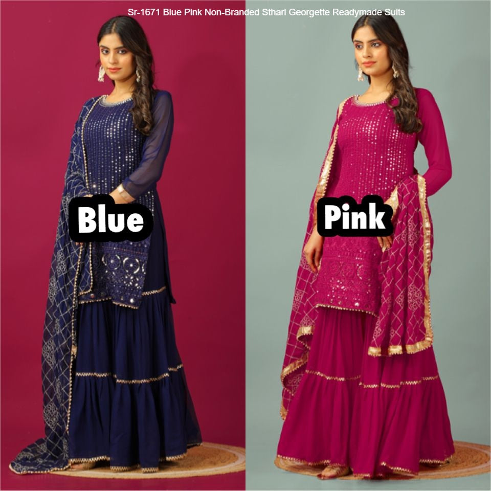 Sr-1671 Blue Pink Non-Branded Sthari Georgette Readymade Suits