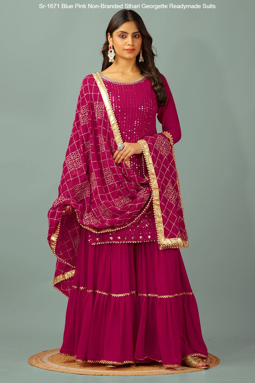 Sr-1671 Blue Pink Non-Branded Sthari Georgette Readymade Suits