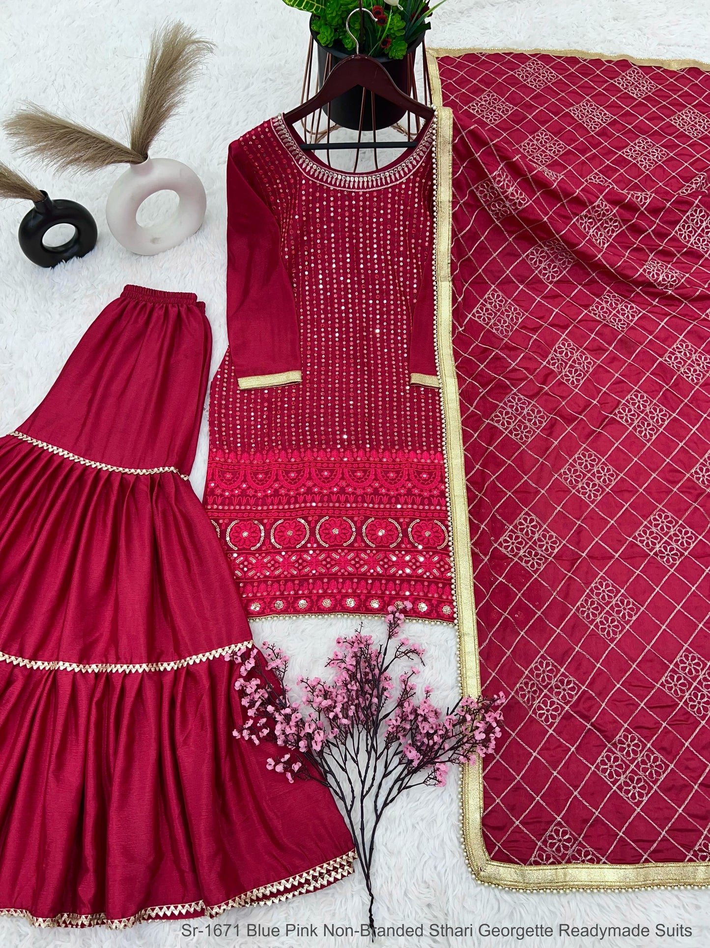 Sr-1671 Blue Pink Non-Branded Sthari Georgette Readymade Suits