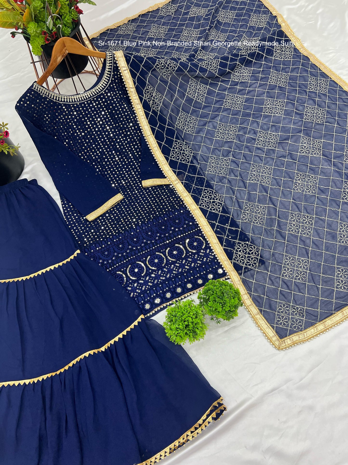 Sr-1671 Blue Pink Non-Branded Sthari Georgette Readymade Suits