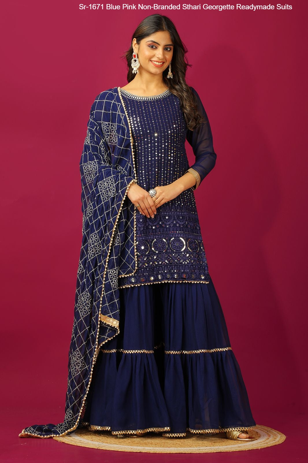 Sr-1671 Blue Pink Non-Branded Sthari Georgette Readymade Suits