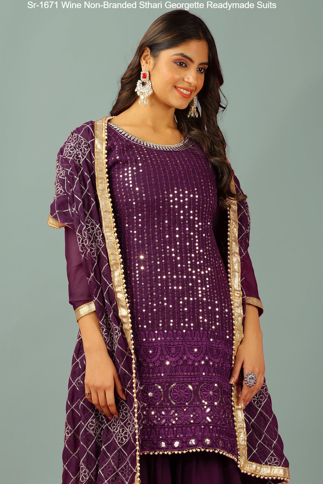 Sr-1671 Wine Non-Branded Sthari Georgette Readymade Suits