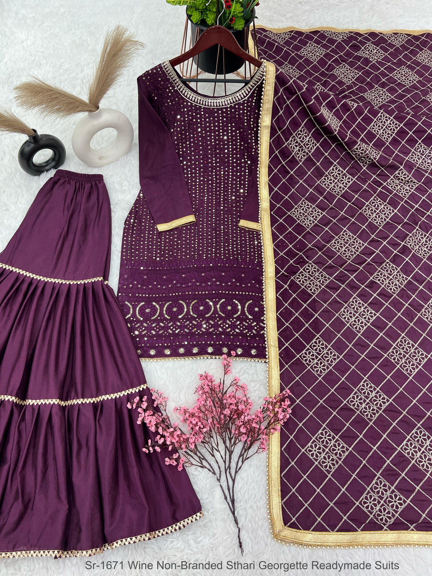 Sr-1671 Wine Non-Branded Sthari Georgette Readymade Suits