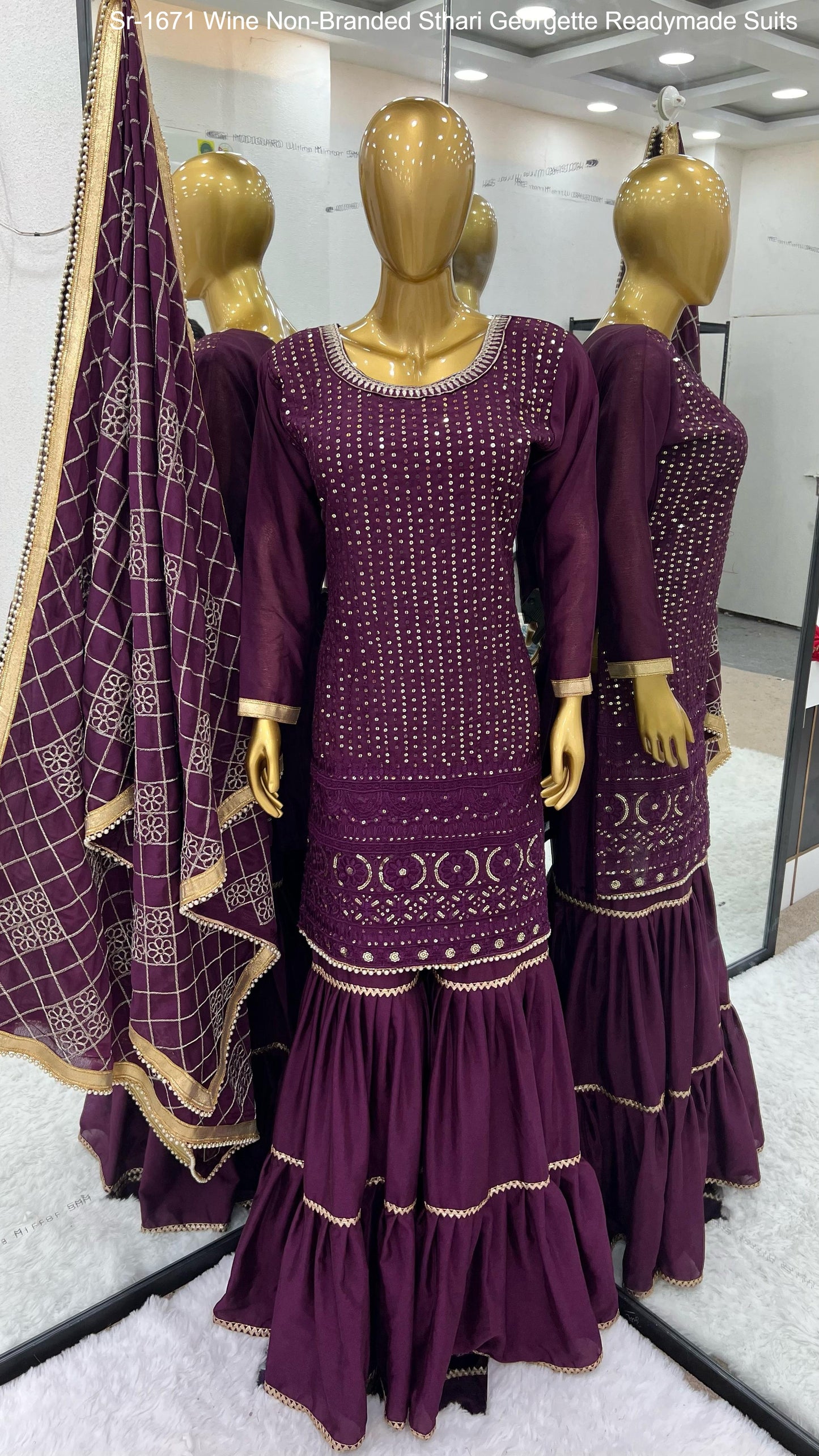 Sr-1671 Wine Non-Branded Sthari Georgette Readymade Suits