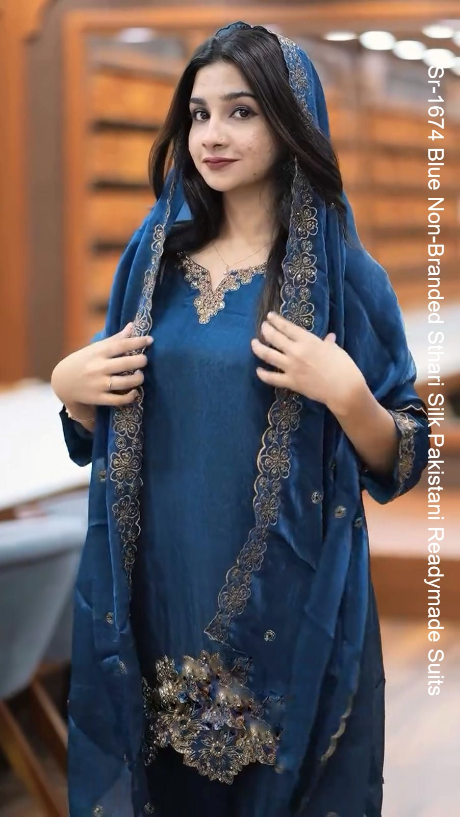 Sr-1674 Blue Non-Branded Sthari Silk Pakistani Readymade Suits