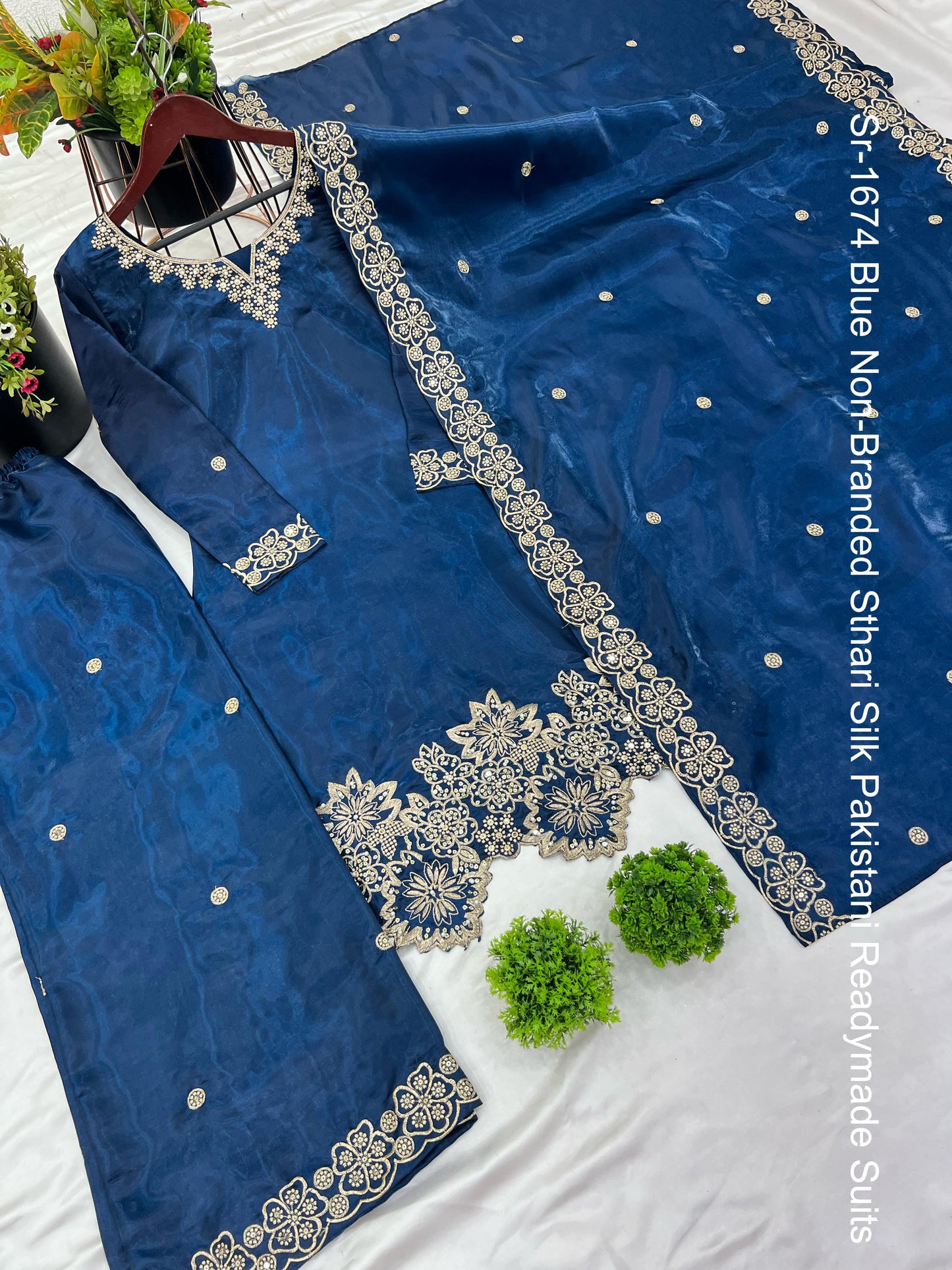 Sr-1674 Blue Non-Branded Sthari Silk Pakistani Readymade Suits