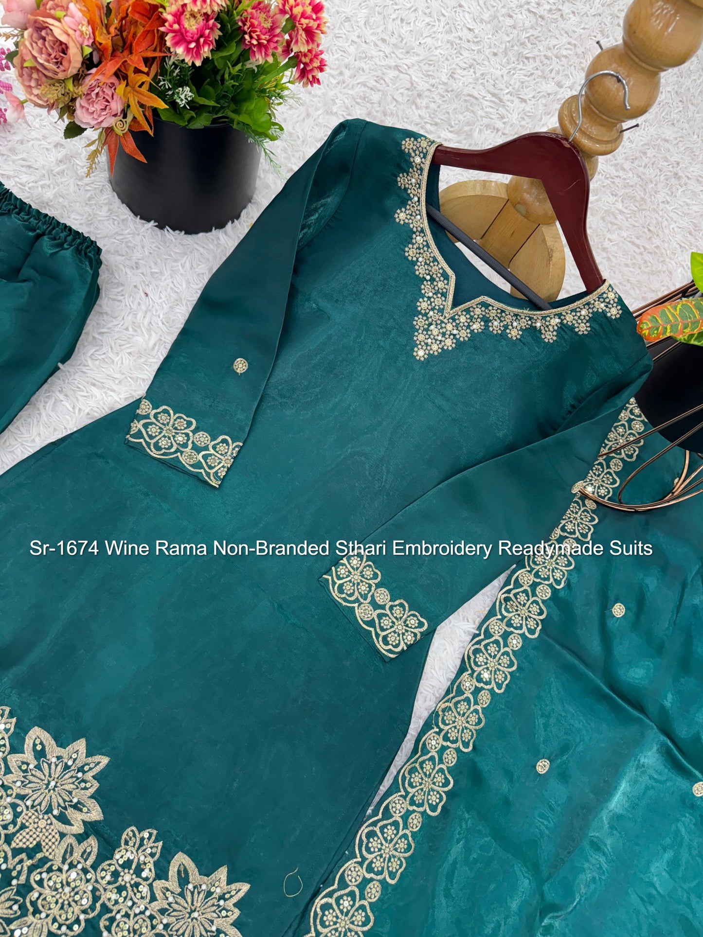 Sr-1674 Wine Rama Non-Branded Sthari Embroidery Readymade Suits