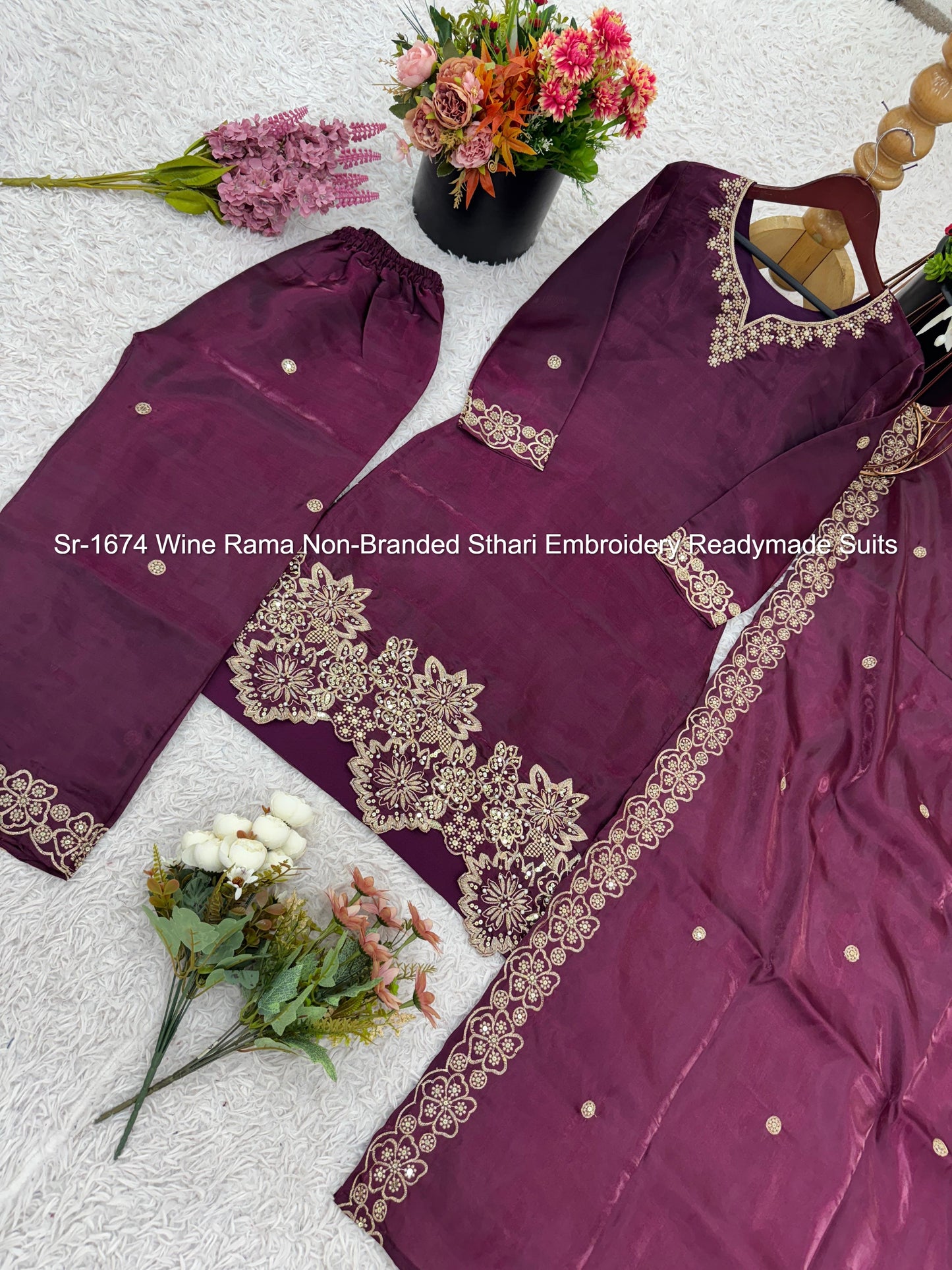 Sr-1674 Wine Rama Non-Branded Sthari Embroidery Readymade Suits