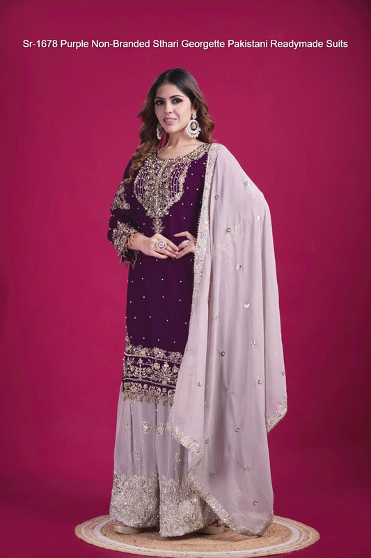 Sr-1678 Purple Non-Branded Sthari Georgette Pakistani Readymade Suits