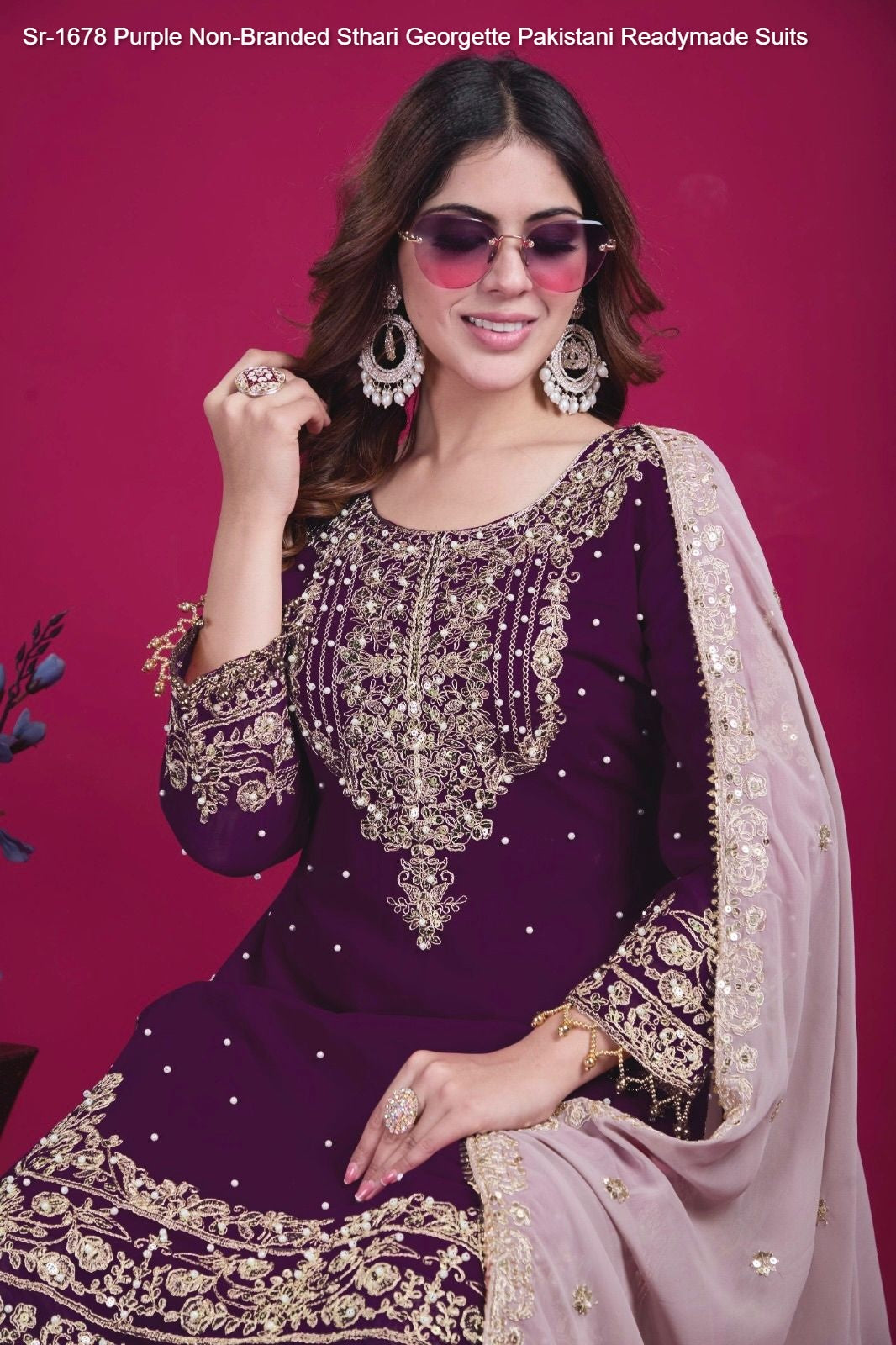 Sr-1678 Purple Non-Branded Sthari Georgette Pakistani Readymade Suits