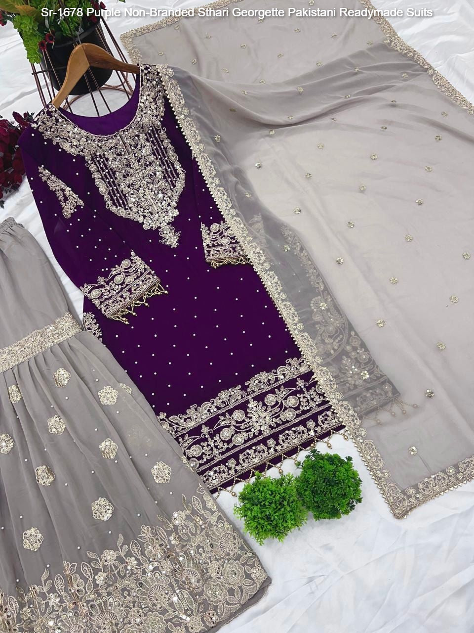 Sr-1678 Purple Non-Branded Sthari Georgette Pakistani Readymade Suits