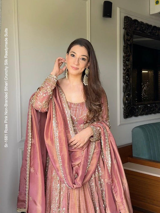 Sr-1681 Rose Pink Non-Branded Sthari Crunchy Silk Readymade Suits