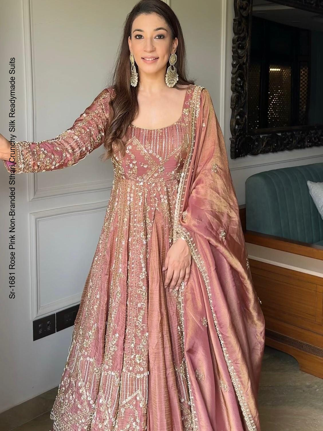 Sr-1681 Rose Pink Non-Branded Sthari Crunchy Silk Readymade Suits