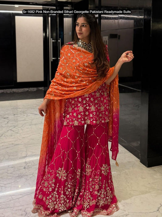 Sr-1682 Pink Non-Branded Sthari Georgette Pakistani Readymade Suits