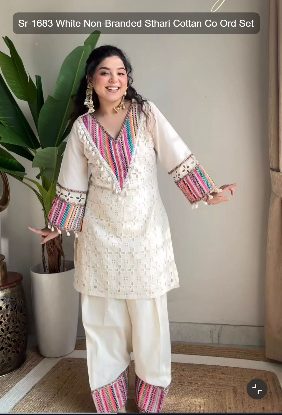 Sr-1683 White Non-Branded Sthari Cottan Co Ord Set