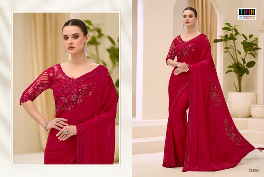 Ss-33001 Silver Screen 23 Tfh Satin Chiffon Sarees
