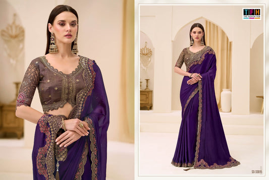 Ss-33015 Silver Screen 23 Tfh Satin Chiffon Sarees