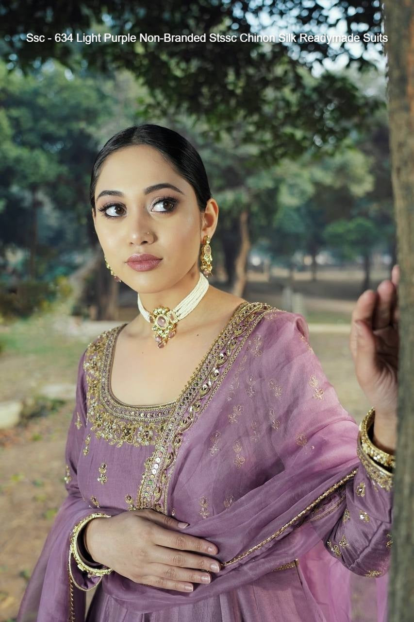 Ssc - 634 Light Purple Non-Branded Stssc Chinon Silk Readymade Suits