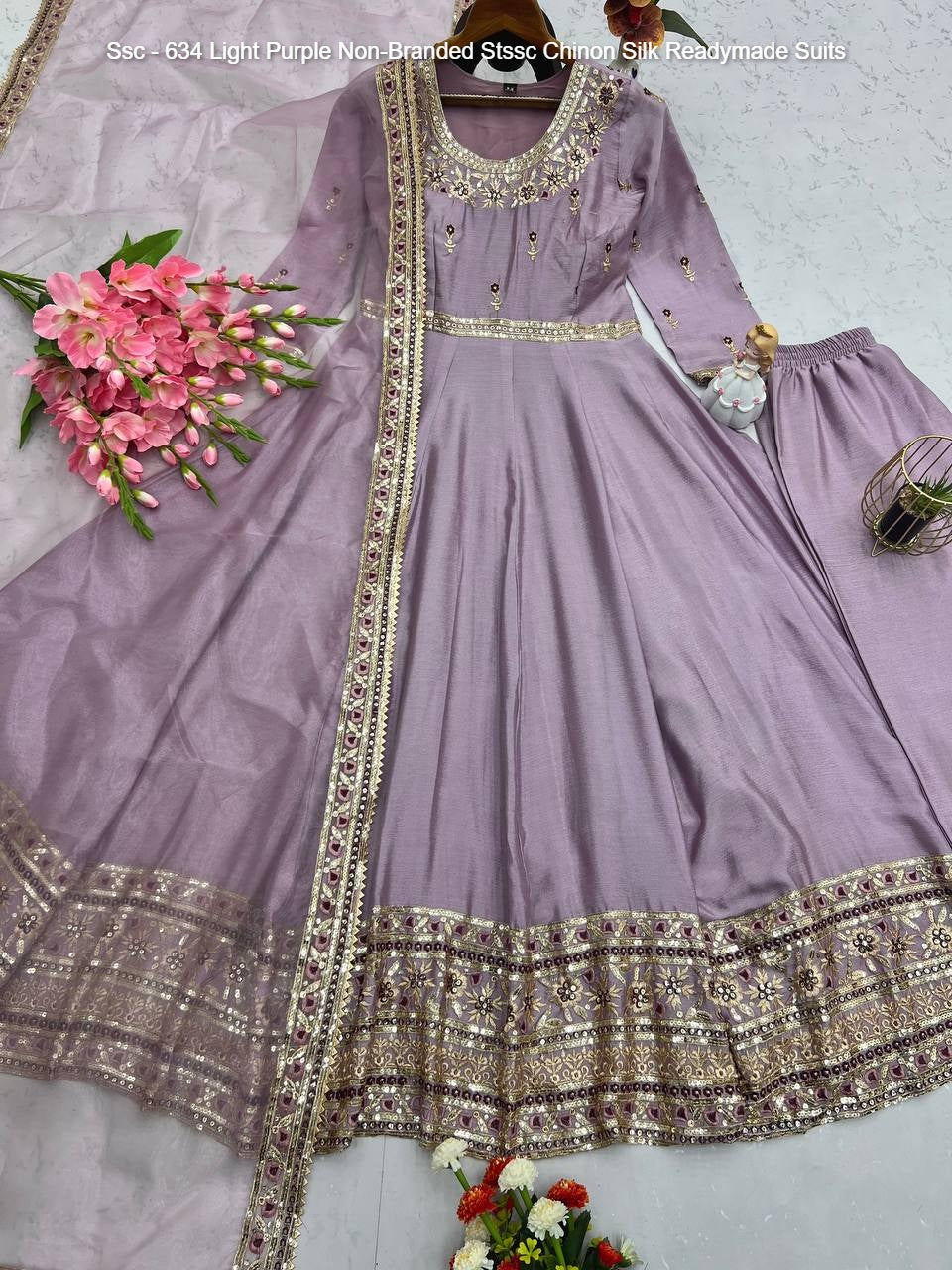Ssc - 634 Light Purple Non-Branded Stssc Chinon Silk Readymade Suits