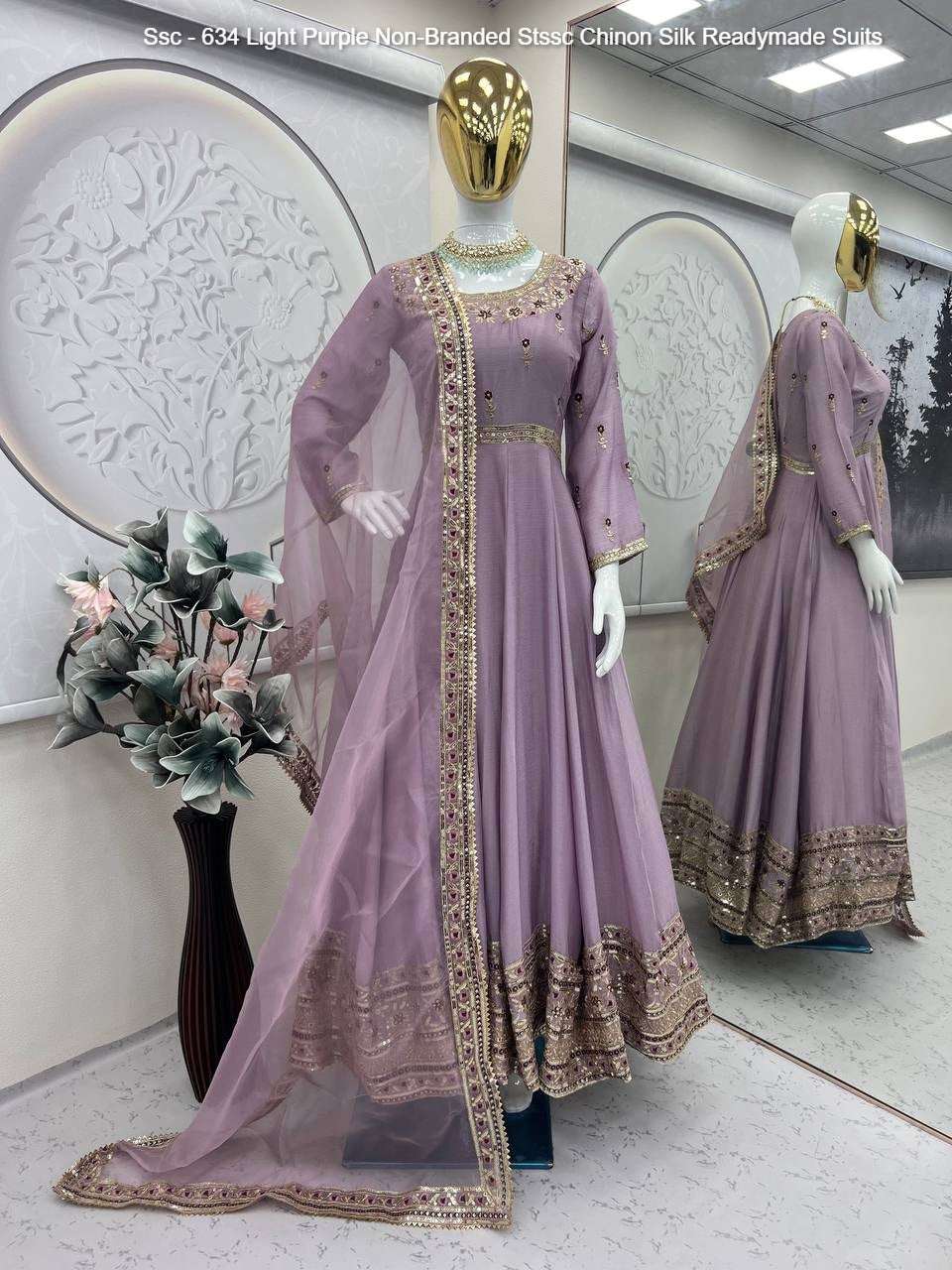 Ssc - 634 Light Purple Non-Branded Stssc Chinon Silk Readymade Suits