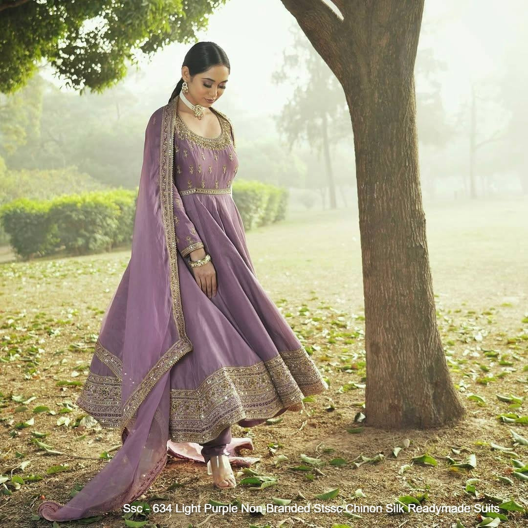 Ssc - 634 Light Purple Non-Branded Stssc Chinon Silk Readymade Suits