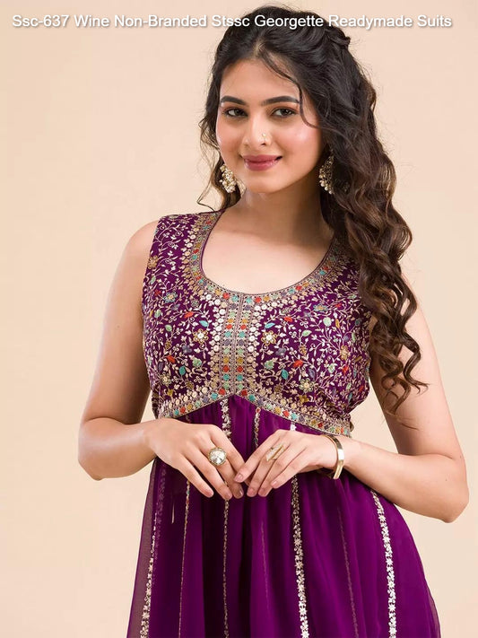 Ssc-637 Wine Non-Branded Stssc Georgette Readymade Suits