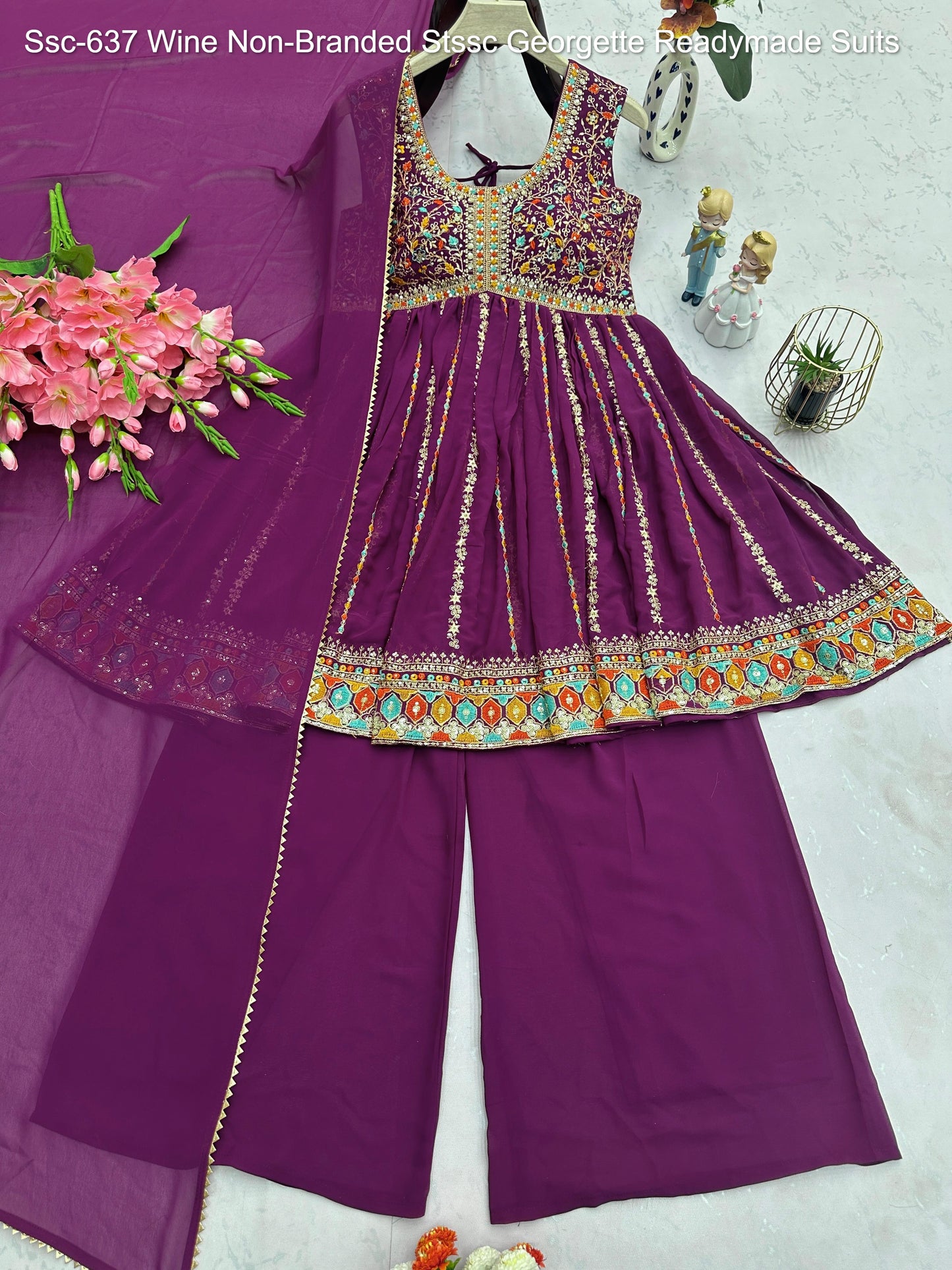 Ssc-637 Wine Non-Branded Stssc Georgette Readymade Suits