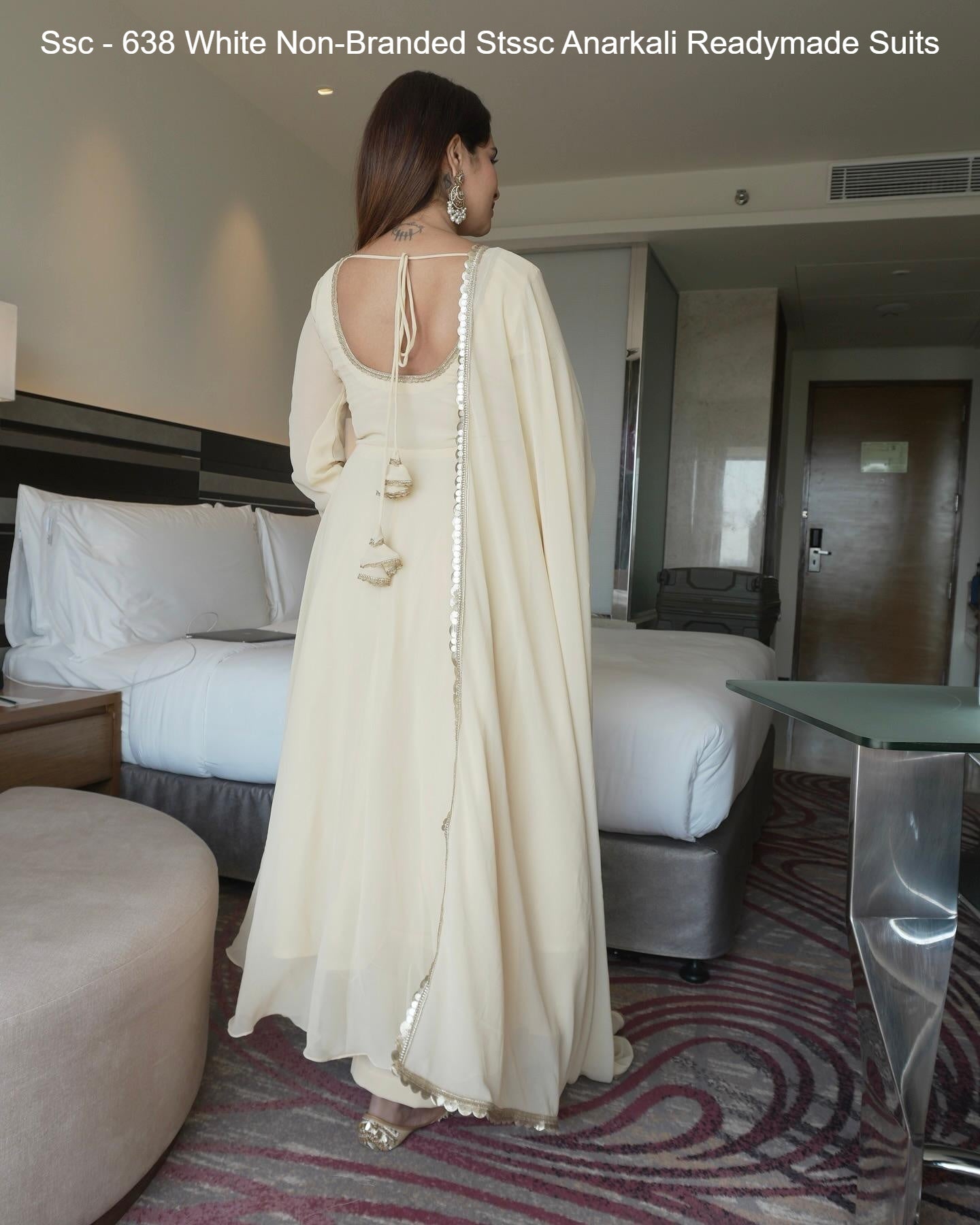 Ssc - 638 White Non-Branded Stssc Anarkali Readymade Suits