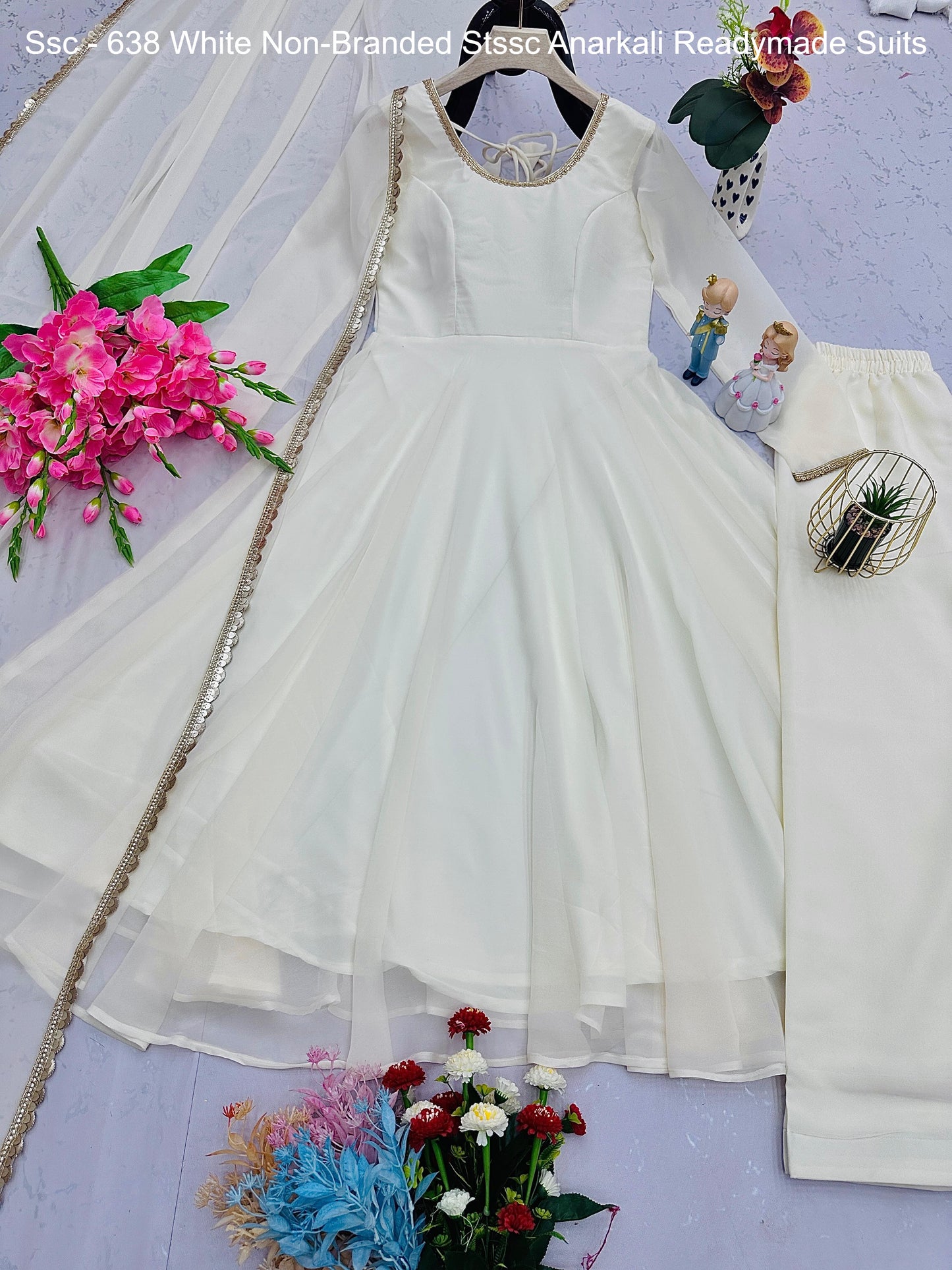 Ssc - 638 White Non-Branded Stssc Anarkali Readymade Suits