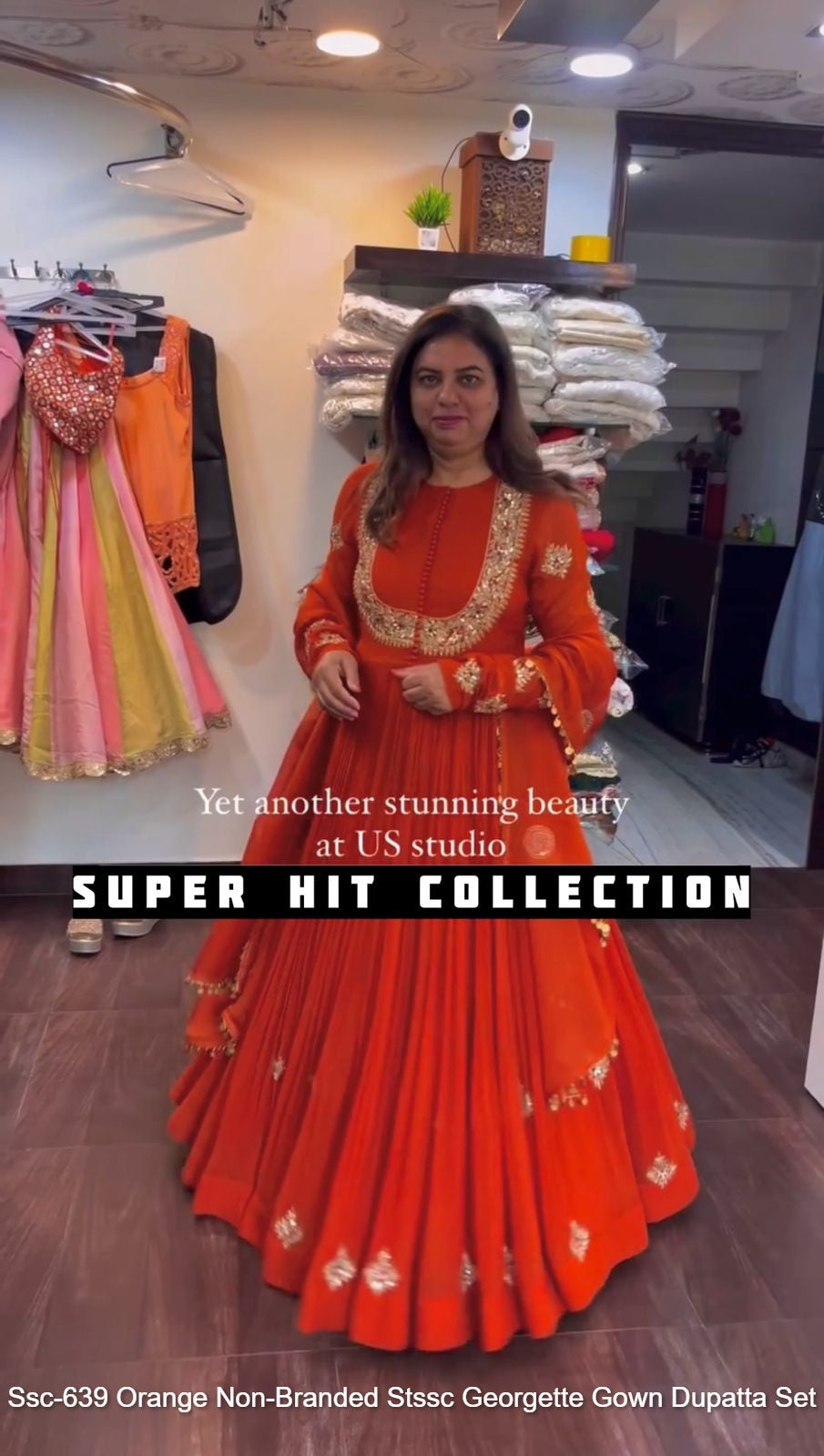 Ssc-639 Orange Non-Branded Stssc Georgette Gown Dupatta Set