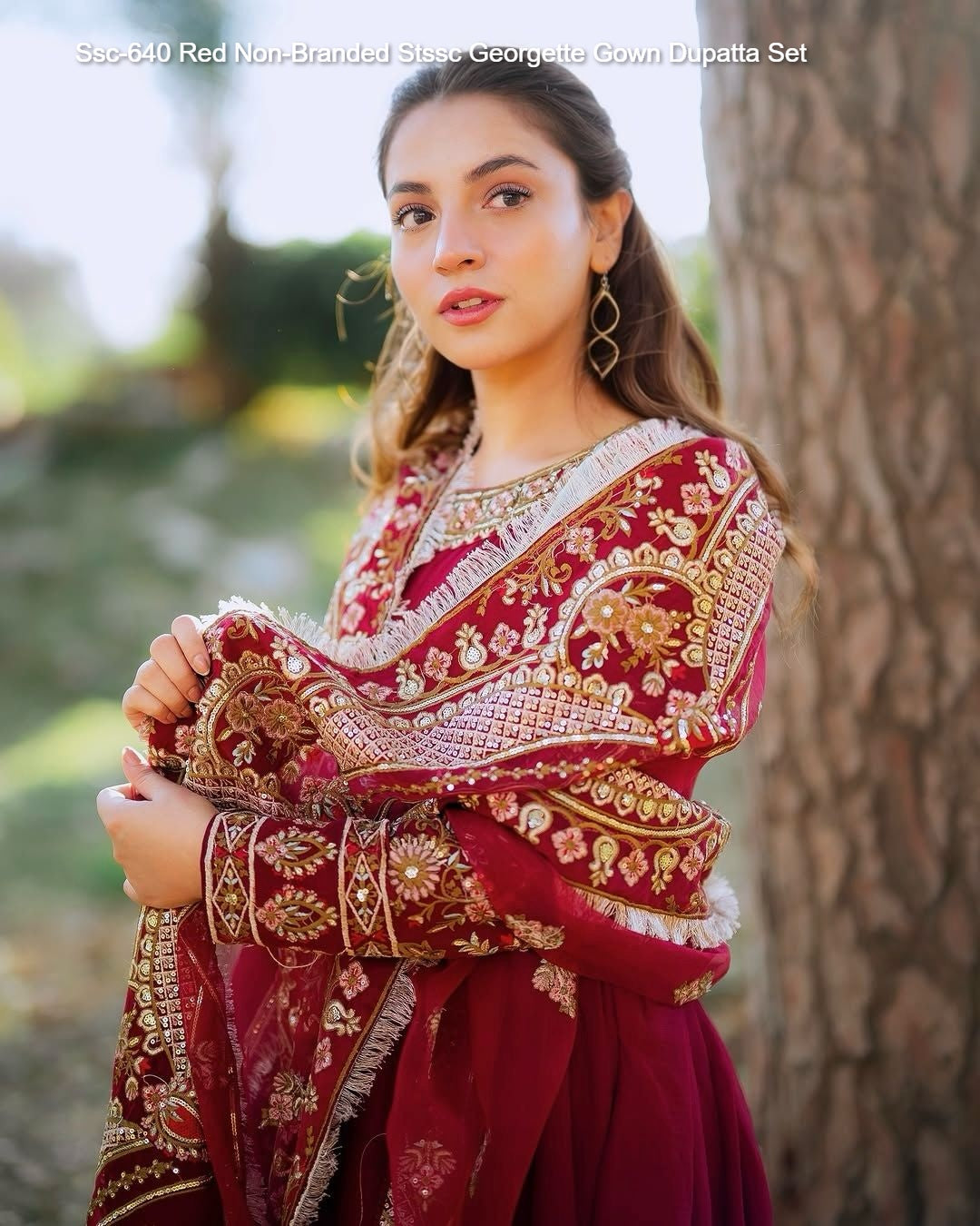 Ssc-640 Red Non-Branded Stssc Georgette Gown Dupatta Set